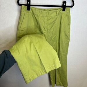 Garnet Hill Womens Lime Green Straight Leg Crop Pants Size 12 Mid Rise Chino